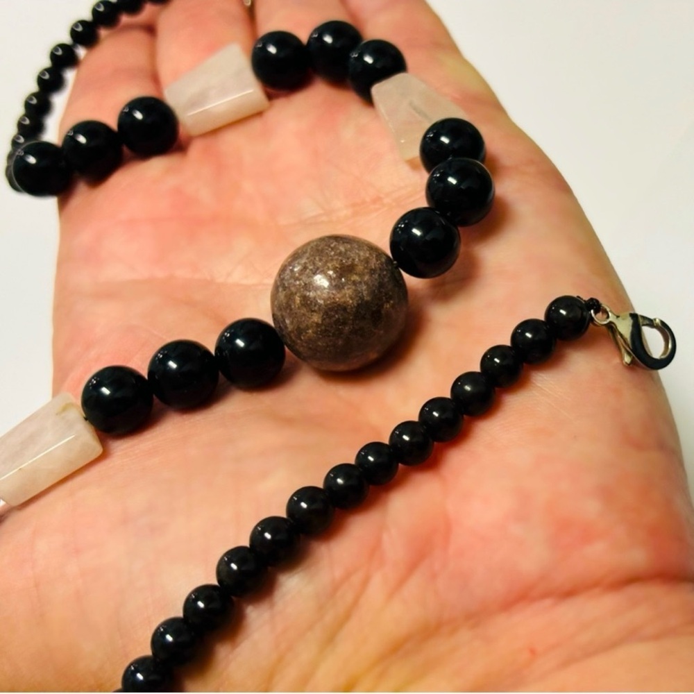 Jasper Obsidian Gem Fine Art Gemstone Bead Necklace Unisex Men Women Artist RARE